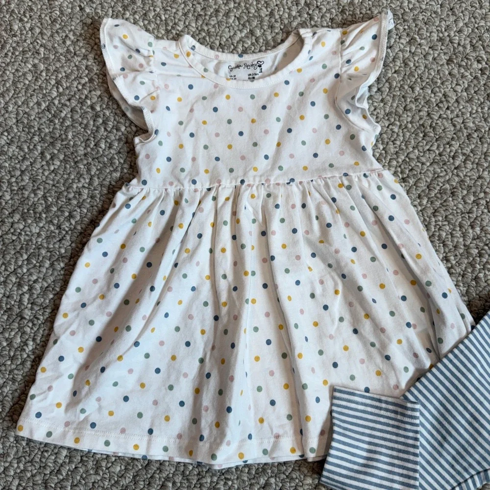 Cynthia Rowley Girls Size 3T Polka Dot Tunic and Striped Leggings Set Blue White